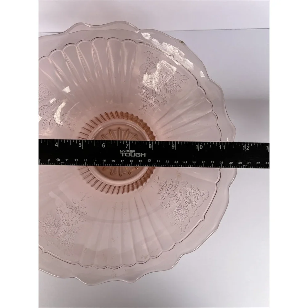 VTG Pink Depression Glass 1930s Anchor Hocking Mayfair Open Rose Bowl UV Glow